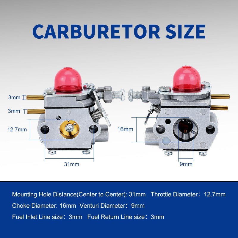 Wellsking TB32EC Carburetor for Troy-Bilt Weed Eater TB80EC YM21CS TB21EC TB22EC TB2040XP TB22 2 Cycle String Trimmer Craftsman 27CC Weed Eater Replacement for WT-973 753-06190 - Image 3